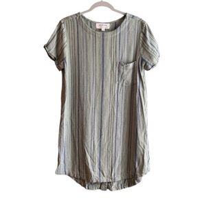 Cloth & Stone Green Striped Linen Blend Dress - Size Medium